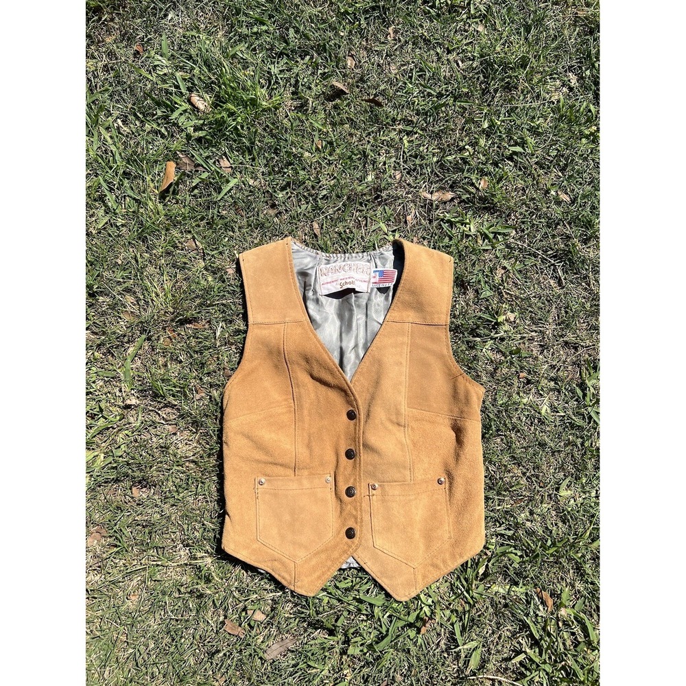 VTG Schott NYC Rancher Suede Leather Vest Womens Sz 8 Beige